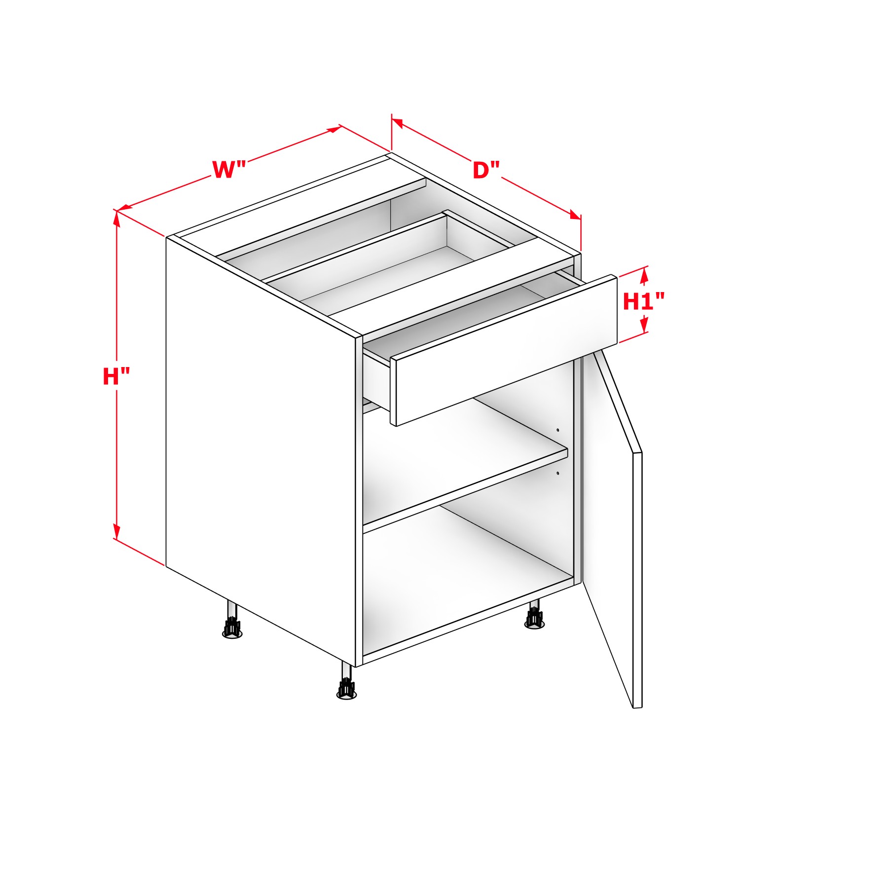 B1W1DR Base One Door Left Hinge One Drawer - Image 1