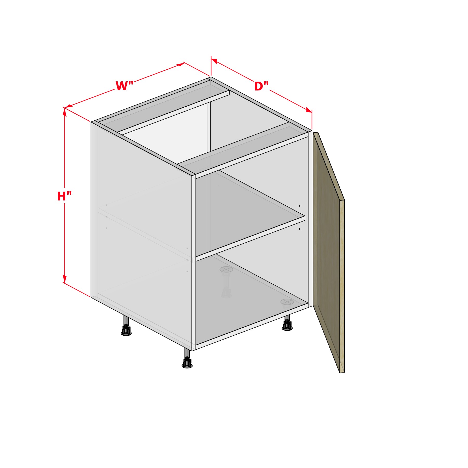 rti_cabinet_B1DR Base One Door Right Hinge - Image 1