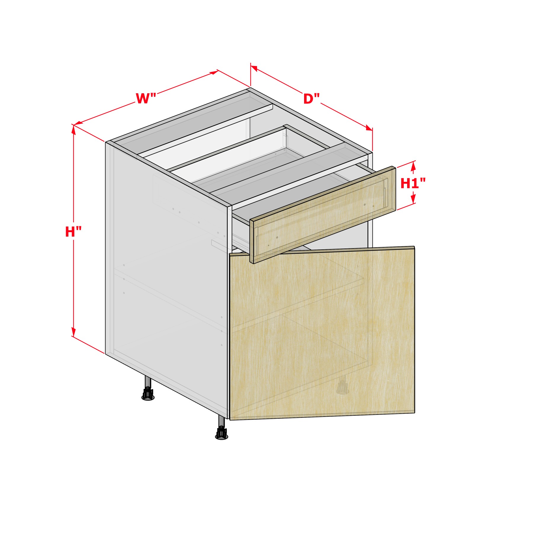 rti_cabinet_B1W1DL Base One Door Left Hinge One Drawer - Image 1