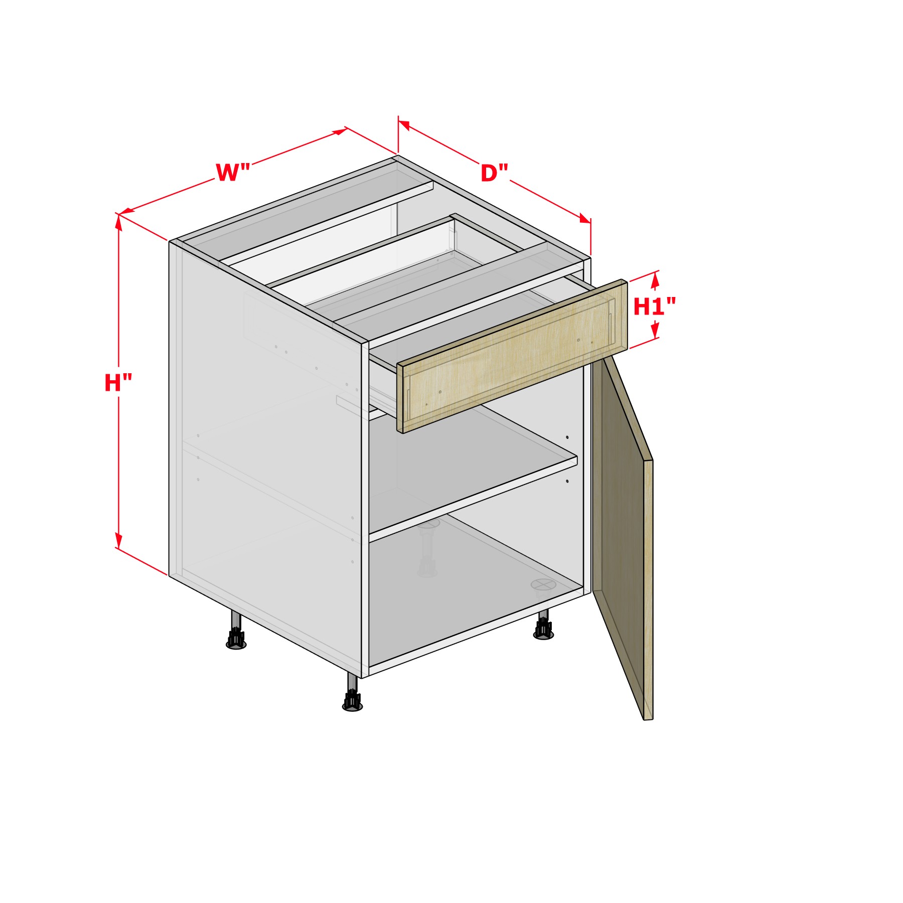 rti_cabinet_B1W1DR Base One Door Right Hinge One Drawer - Image 1