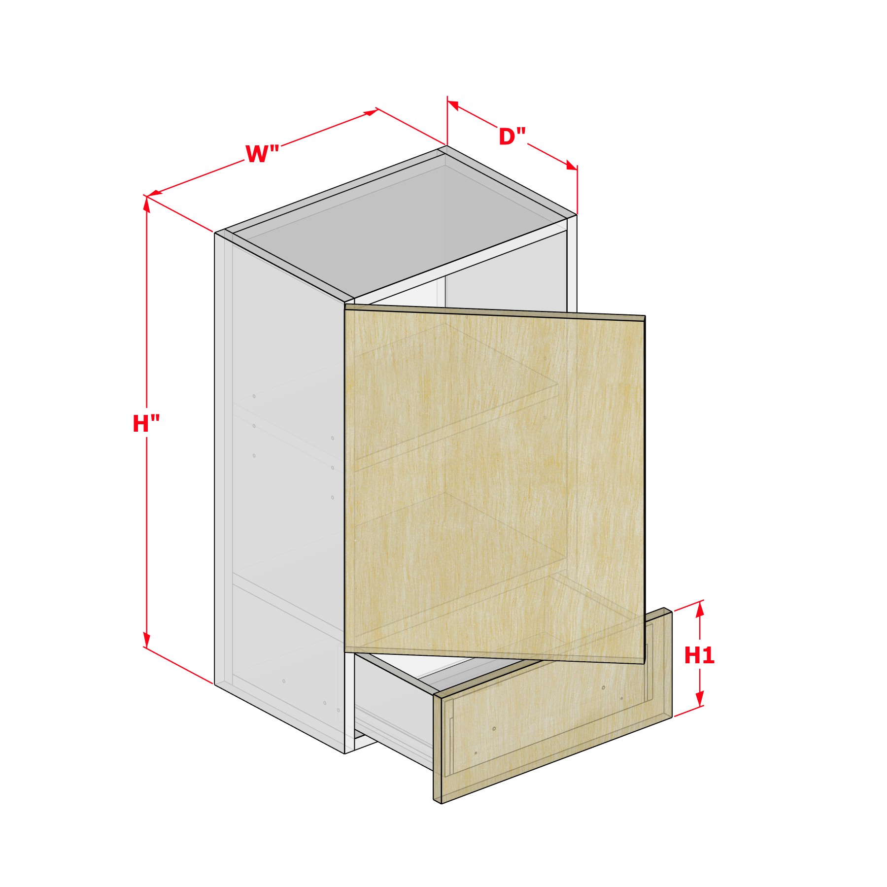 rti_cabinet_U1DL1W Upper One Door Hinge Left One Drawer - Image 1
