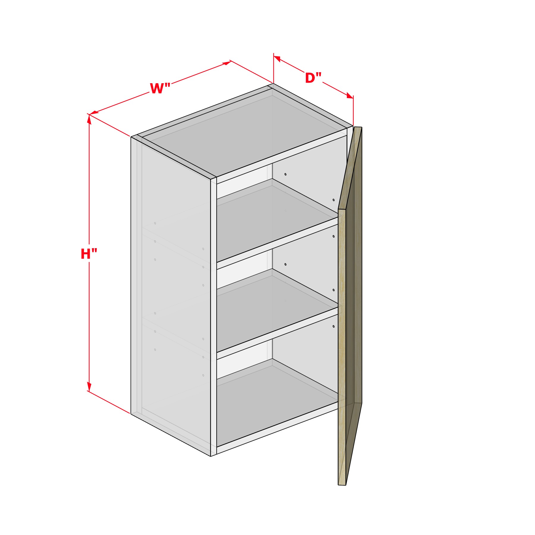 rti_cabinet_U1DR Upper One Door Hinge Right - Image 1