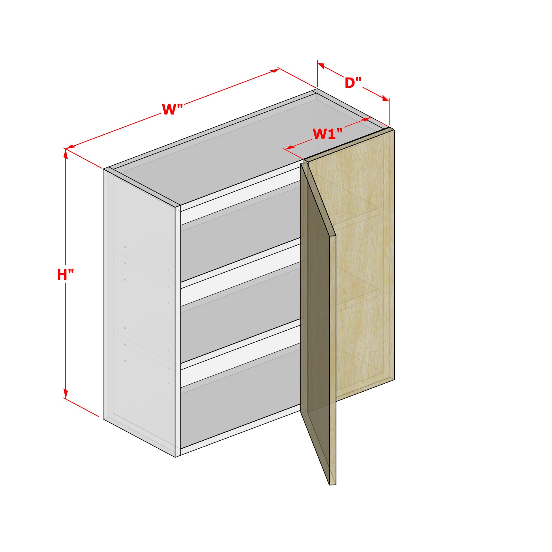 rti_cabinet_UBL1D Upper Blind Cabinet – Right Panel – 1 Door - Image 1